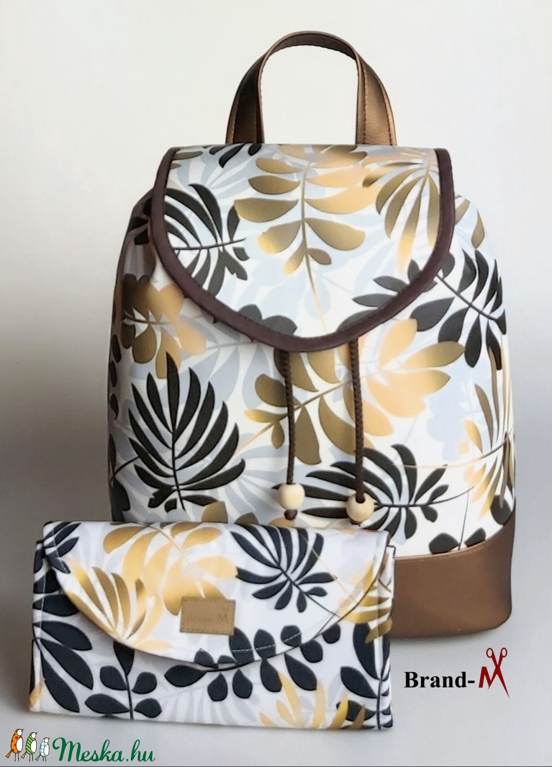 Arany pálmaleveles designer textilbőr női  hátizsák -  - Meska.hu