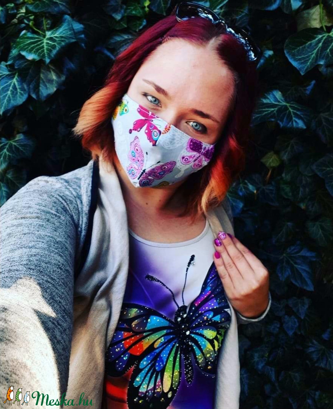 Színes pillangós háromrétegű, szűrő behelyezésére alkalmas női textil arcmaszk -  - Meska.hu