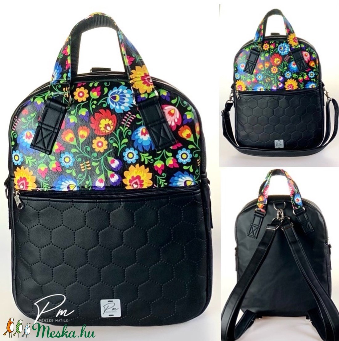 Színes virágos textilbőr RITA 4 az 1-ben cipzáras női táska/hátizsák - táska & tok - variálható táska - Meska.hu