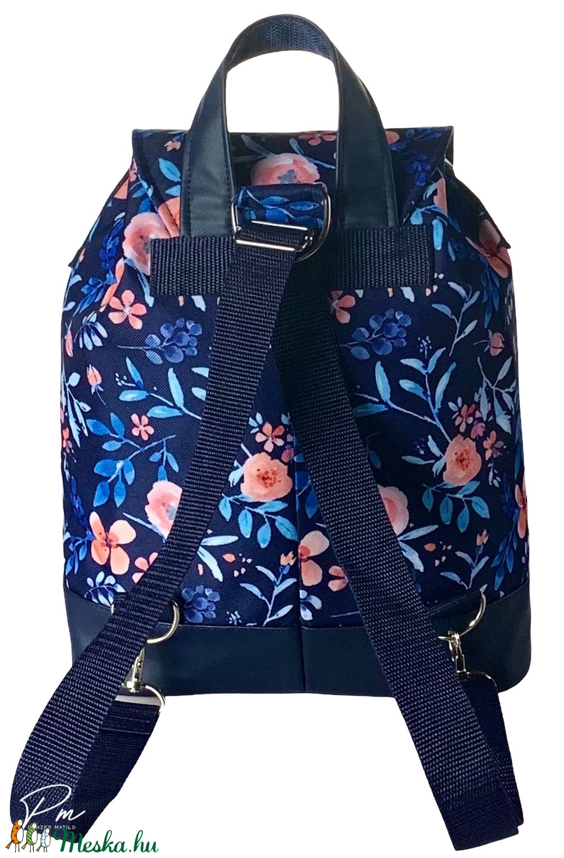 Kék virágos vízálló ANDI 3 az 1-ben női táska/hátizsák zárófedéllel  - táska & tok - variálható táska - Meska.hu
