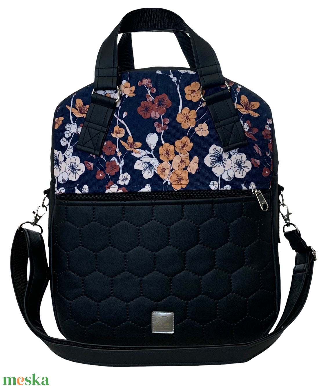 Fekete alapon sárga virágos RITA 4 az 1-ben cipzáras női táska/hátizsák - táska & tok - variálható táska - Meska.hu