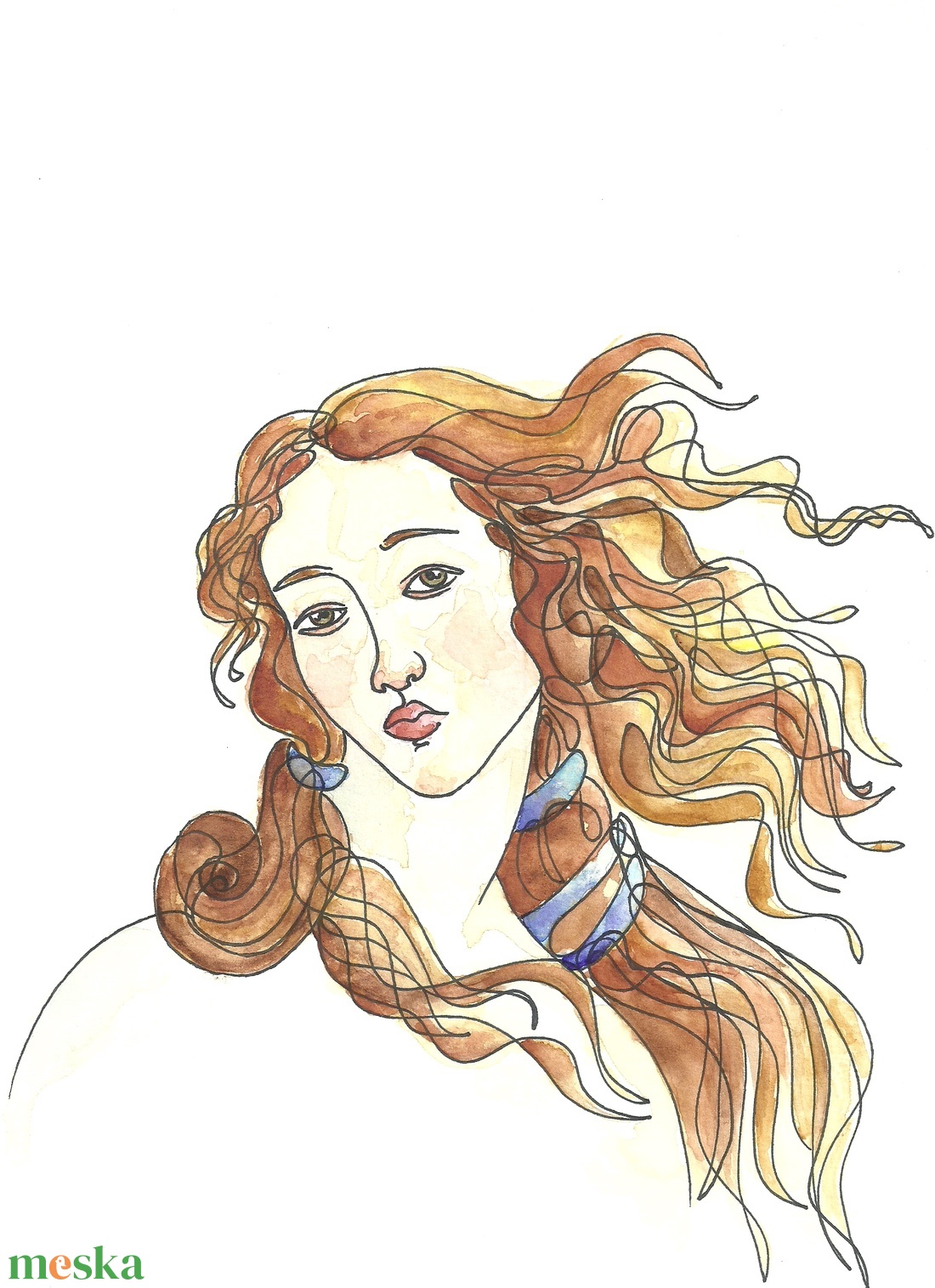 Festmény illusztráció - Vénusz születése - művészet - festmény - akvarell - Meska.hu