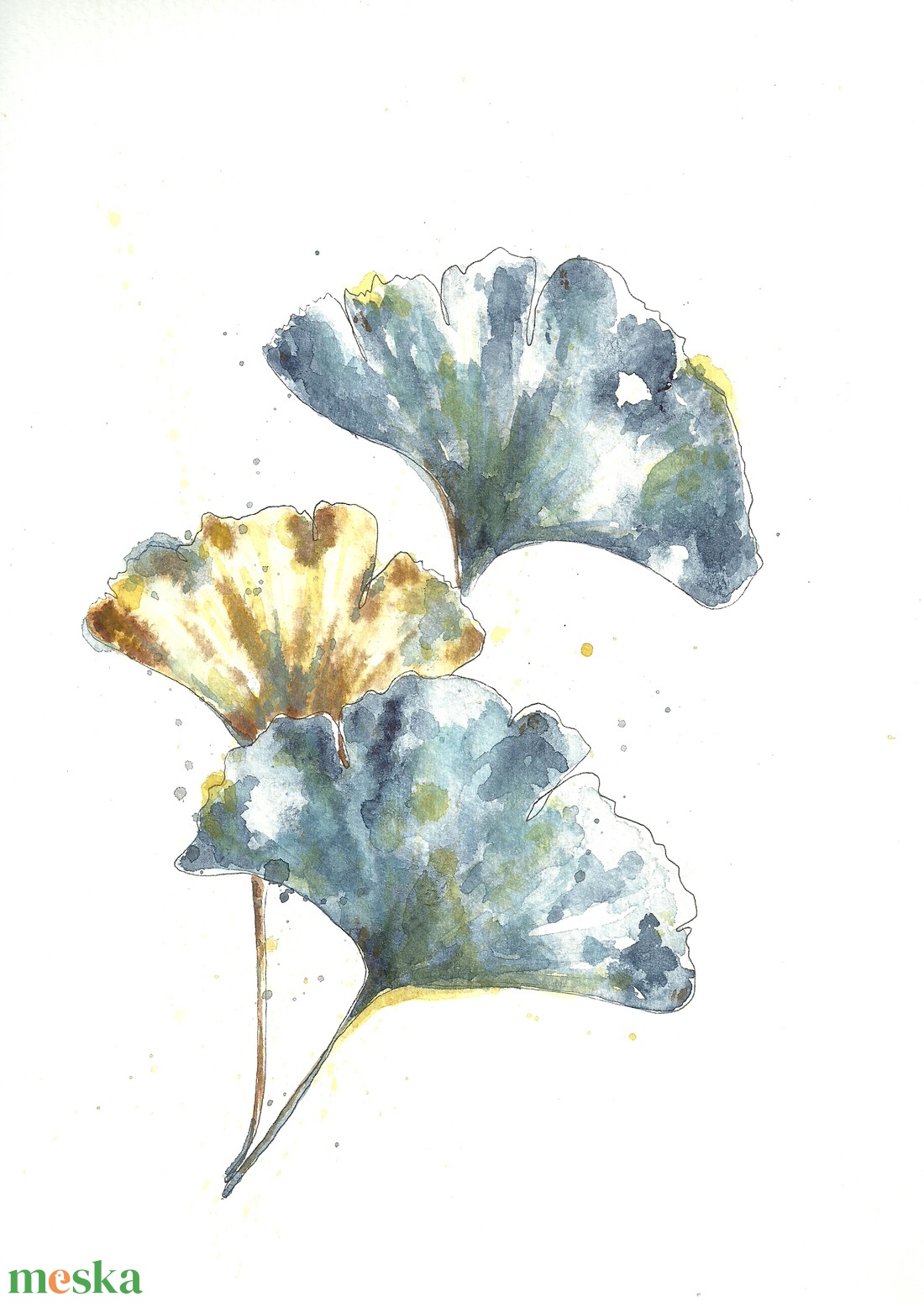 Akvarell Festmény - Ginko levelek - művészet - festmény - akvarell - Meska.hu