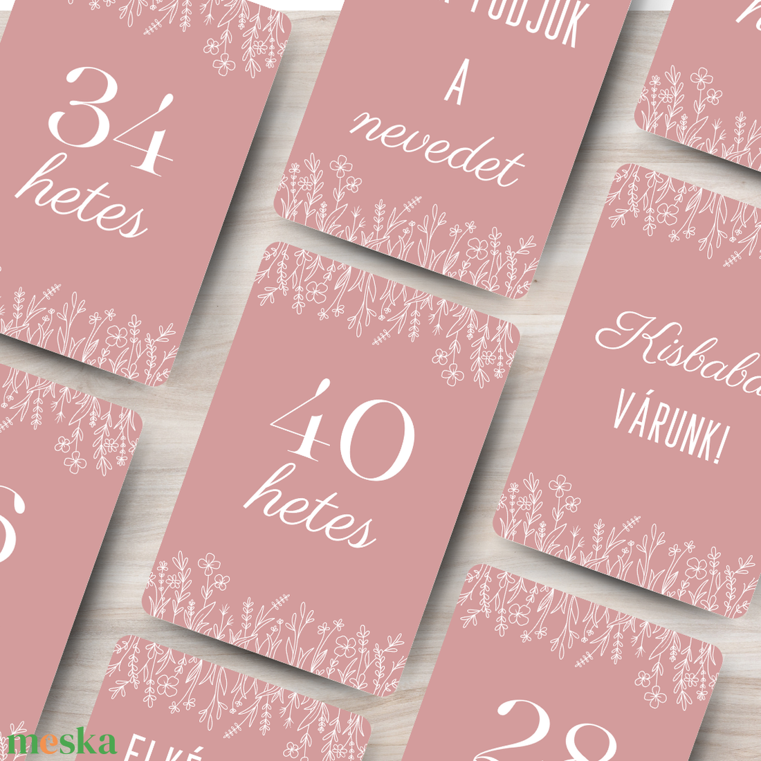 Vintage Rose  - kismama mérföldkő kártyacsomag (kétoldalas) - művészet - grafika & illusztráció - digitális - Meska.hu
