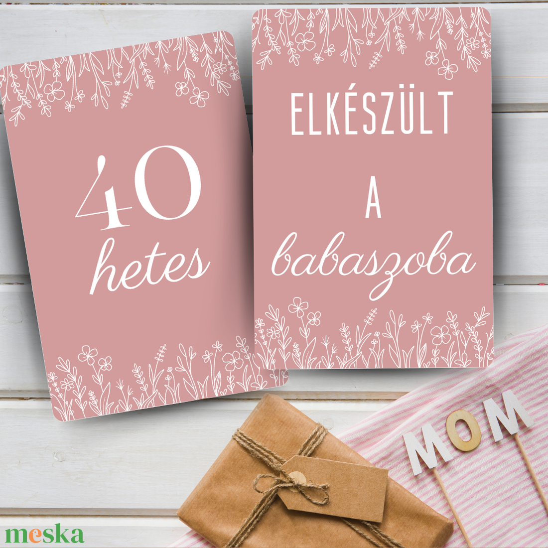 Vintage Rose  - kismama mérföldkő kártyacsomag (kétoldalas) - művészet - grafika & illusztráció - digitális - Meska.hu