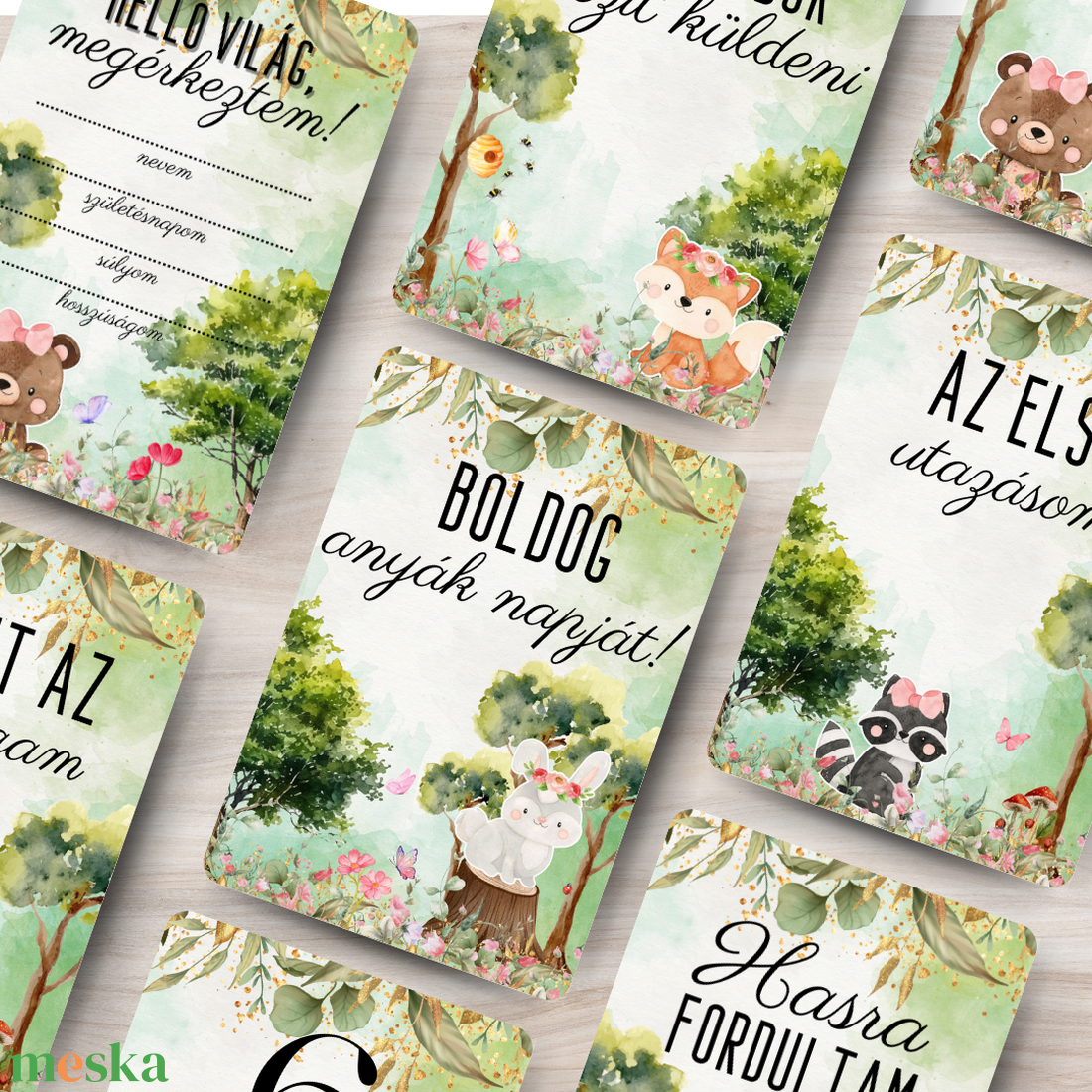 Erdei állatok kislány - baba mérföldkő kártyacsomag (kétoldalas) - művészet - grafika & illusztráció - digitális - Meska.hu Erdei állatok kislány - baba mérföldkő kártyacsomag (kétoldalas) - művészet - grafika & illusztráció - digitális - Meska.hu
