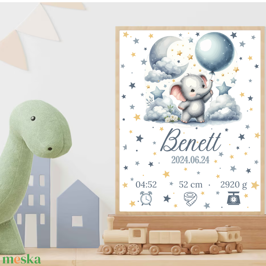 Elefánt lufival - születésnapi poszter kisfiú  - művészet - grafika & illusztráció - digitális - Meska.hu