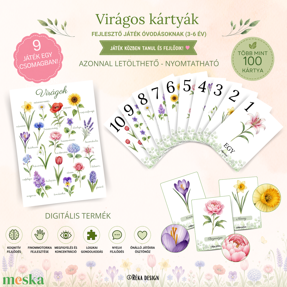  Kártya Kalandok � Virágos fejlesztő csomag óvodásoknak  - játék & sport - készségfejlesztő és logikai játék - oktató játékok - Meska.hu