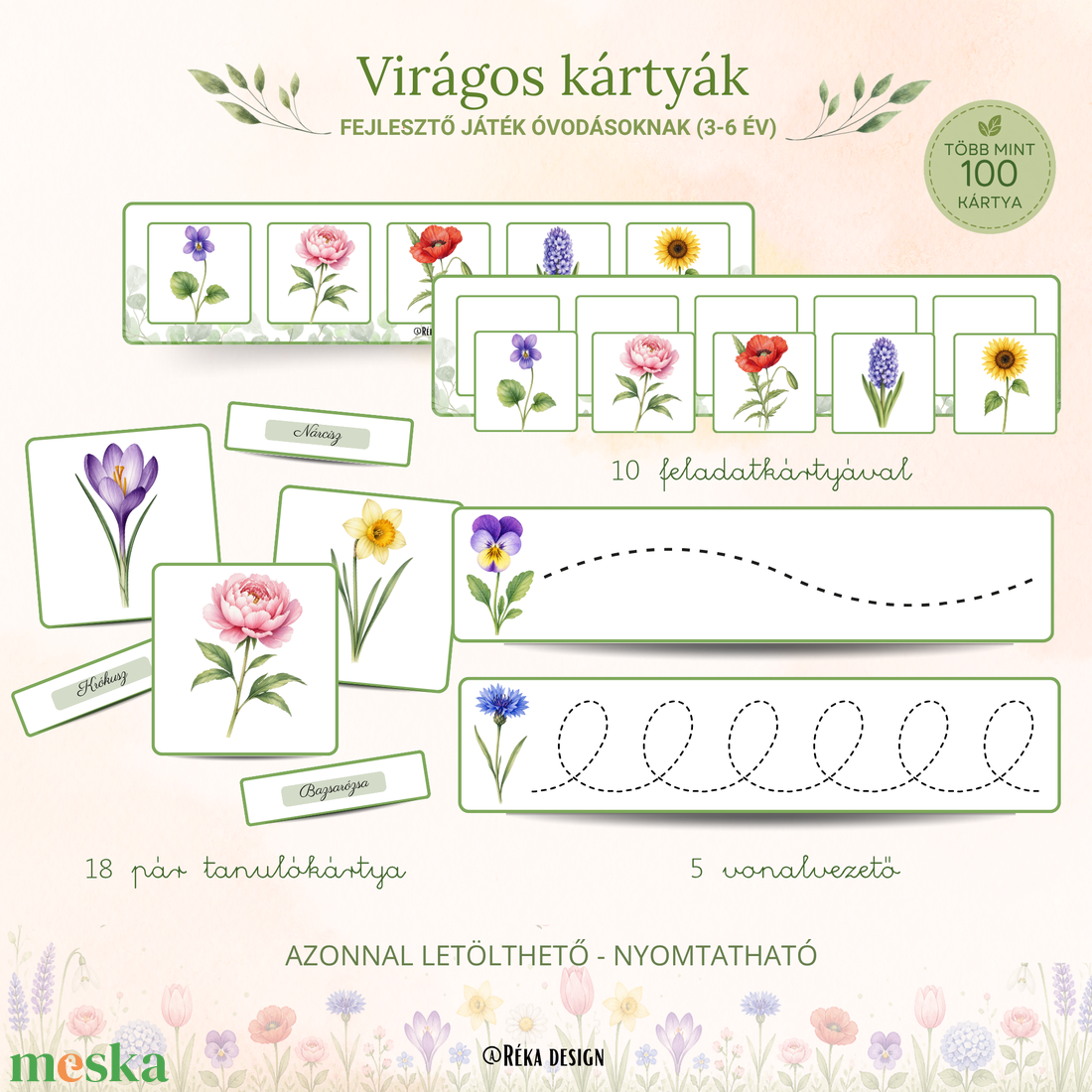  Kártya Kalandok � Virágos fejlesztő csomag óvodásoknak  - játék & sport - készségfejlesztő és logikai játék - oktató játékok - Meska.hu