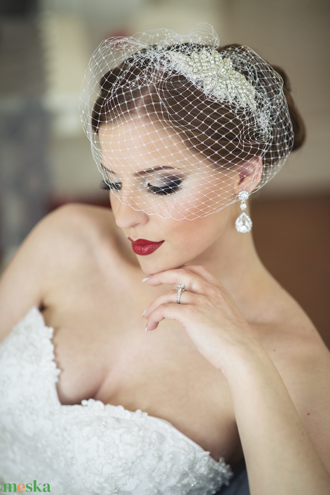 Birdcage fátyol köves díszítéssel - esküvő - kiegészítők - fátyol - Meska.hu