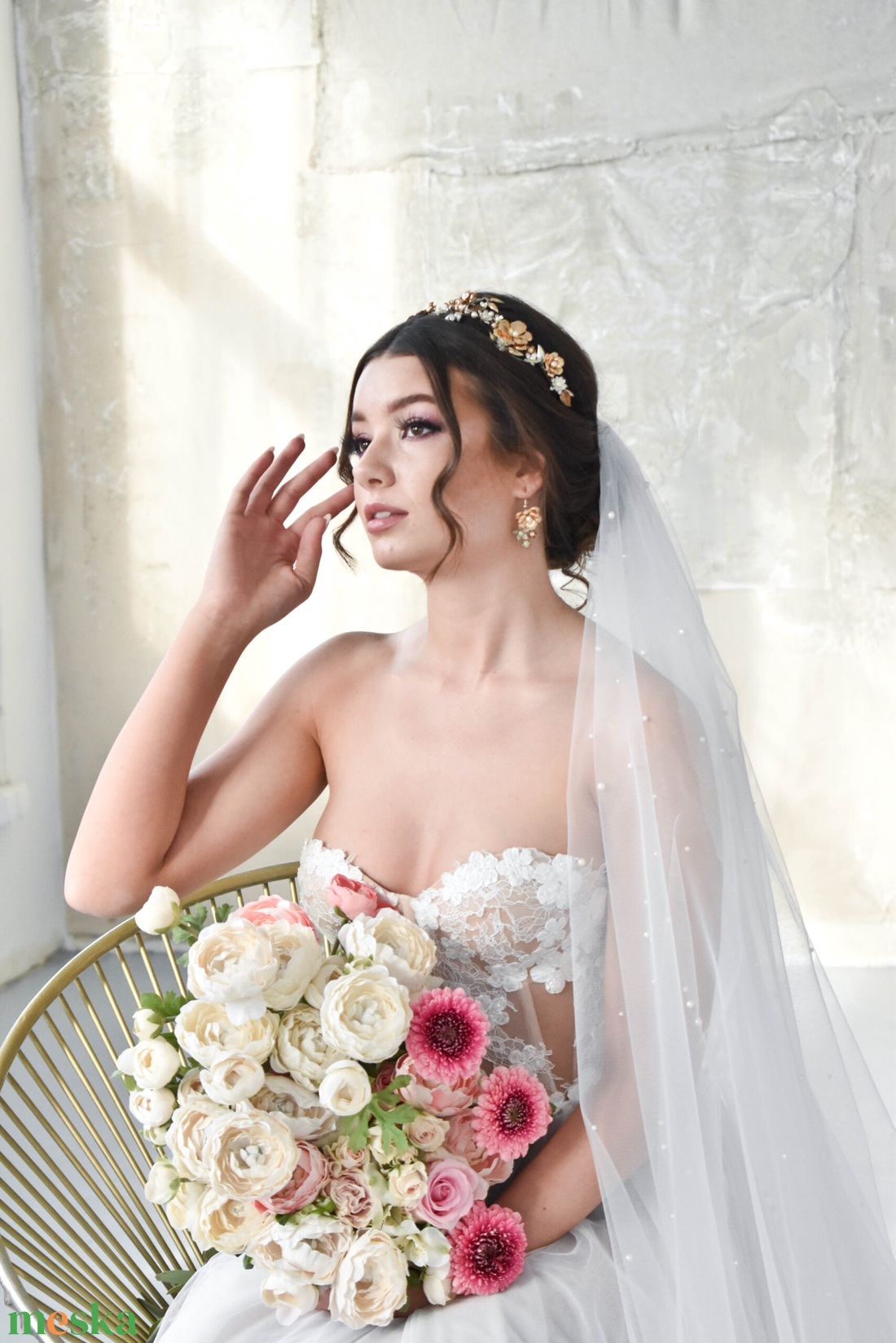 ARIA hosszú gyöngyös menyasszonyi fátyol - esküvő - kiegészítők - fátyol - Meska.hu