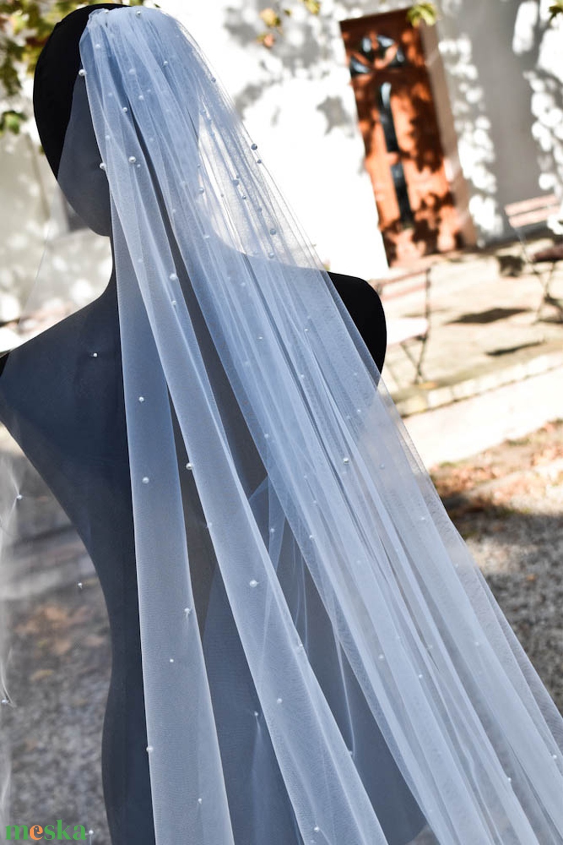 ARIA hosszú gyöngyös menyasszonyi fátyol - esküvő - kiegészítők - fátyol - Meska.hu