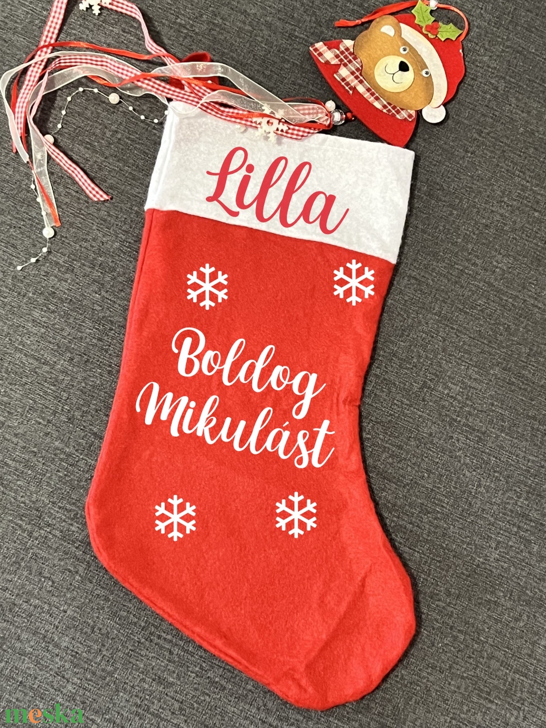 AKCIÓ!!! Nagy méretű Mikulás csizma felirattal  - karácsony - mikulás - mikulás zsák - Meska.hu