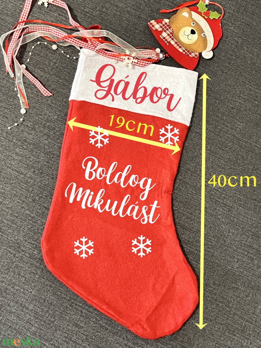 AKCIÓ!!! Nagy méretű Mikulás csizma felirattal  - karácsony - mikulás - mikulás zsák - Meska.hu