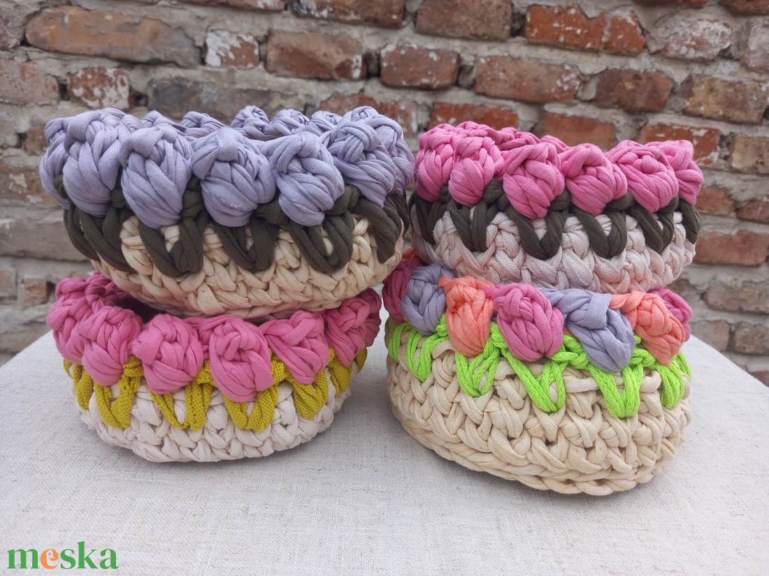 Tulipános horgolt tároló kicsi - otthon & életmód - tárolás & rendszerezés - tárolókosár - Meska.hu