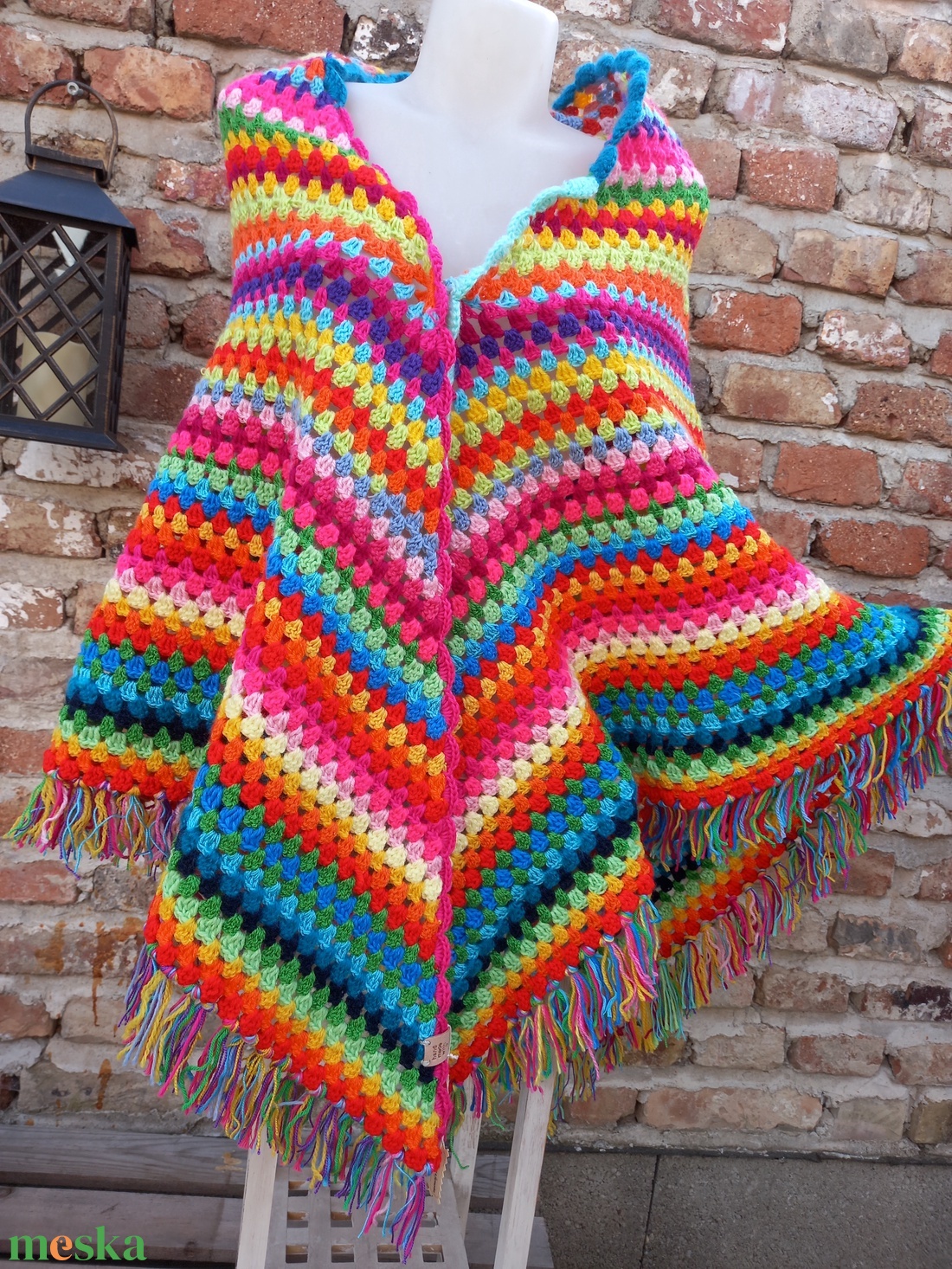 Bohém rojtos Horgolt vállkendő - háromszög alakú  - ruha & divat - sál, sapka, kendő - vállkendő - Meska.hu