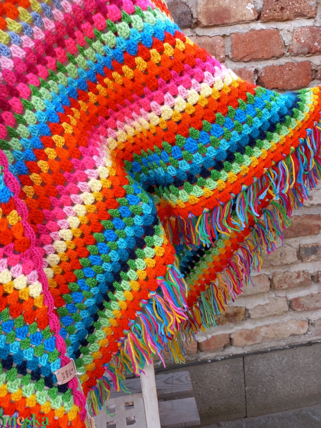 Bohém rojtos Horgolt vállkendő - háromszög alakú  - ruha & divat - sál, sapka, kendő - vállkendő - Meska.hu