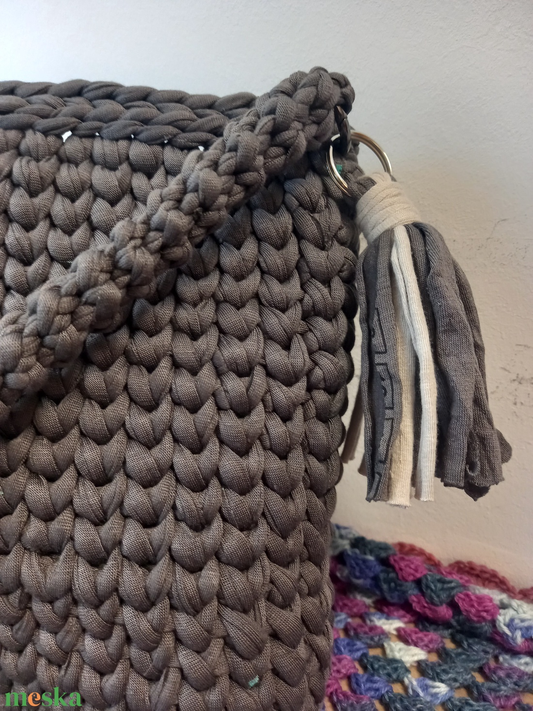 Horgolt táska - sötétszürke - táska & tok - kézitáska & válltáska - válltáska - Meska.hu