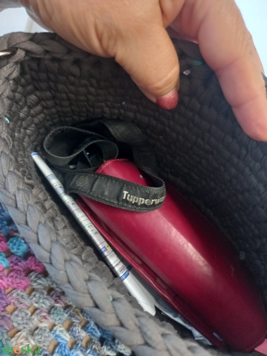 Horgolt táska - sötétszürke - táska & tok - kézitáska & válltáska - válltáska - Meska.hu