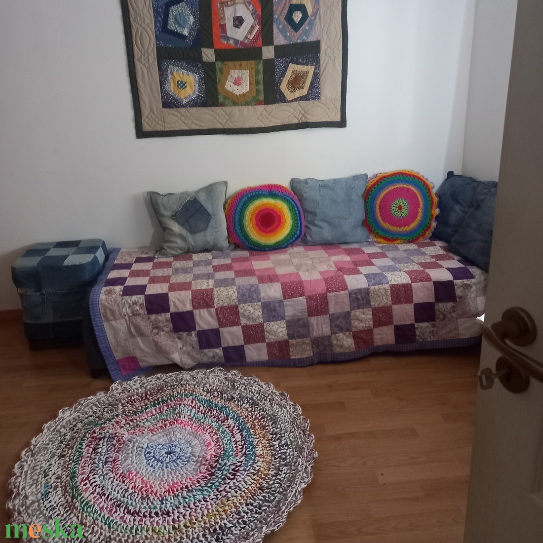 Rongyszőnyeg hatású horgolt kerek szőnyeg  - otthon & életmód - tárolás & rendszerezés - tárolókosár - Meska.hu