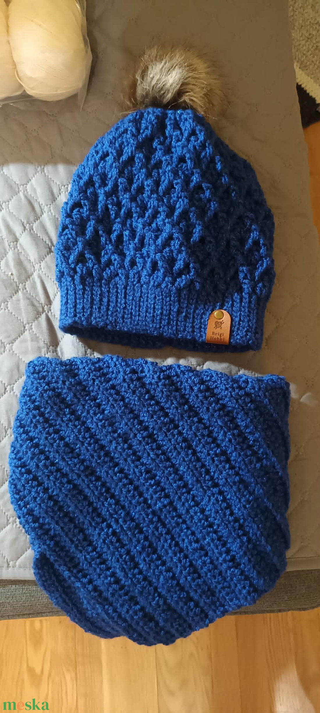 Sapka és nyakmelegítő kék  - ruha & divat - sál, sapka, kendő - fejpánt - Meska.hu