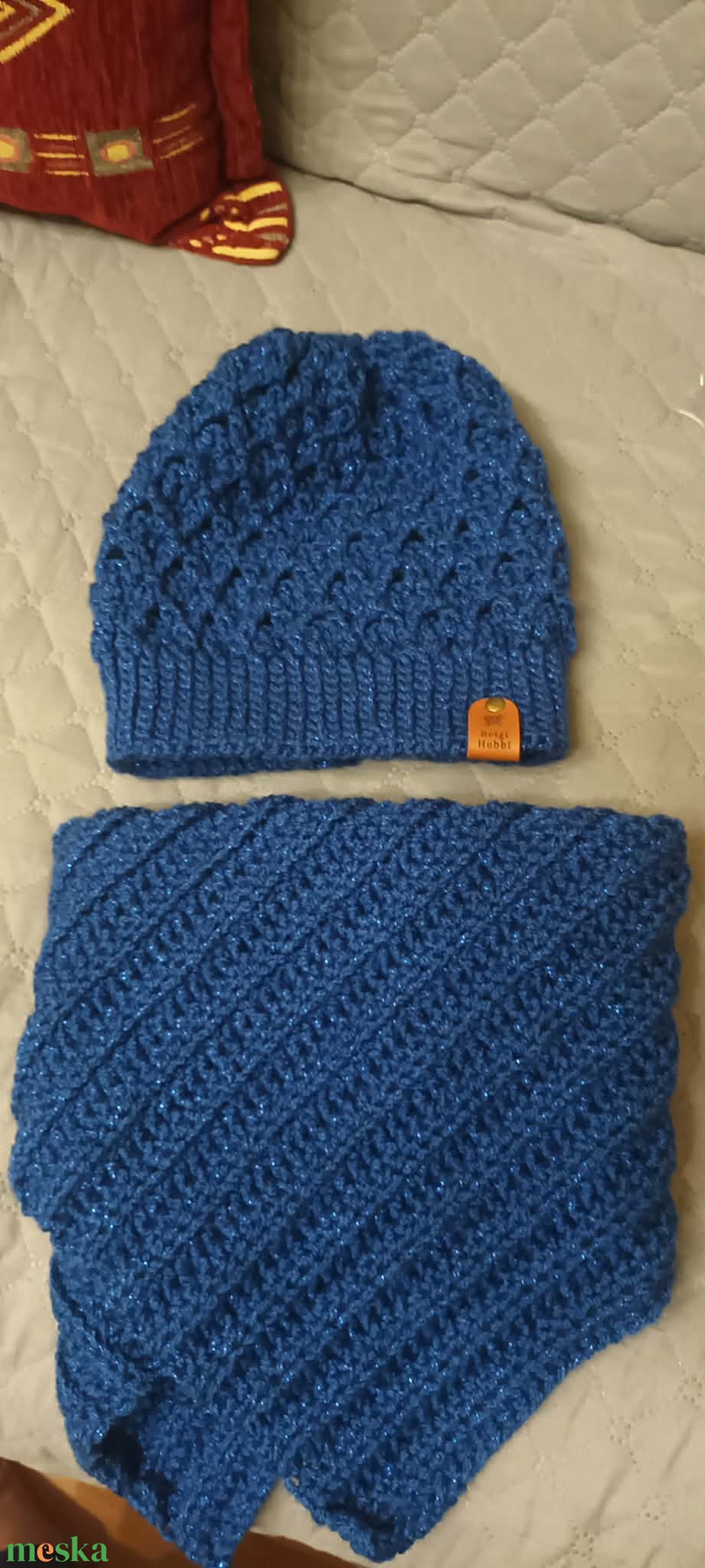 Sapka és nyakmelegítő kék  - ruha & divat - sál, sapka, kendő - fejpánt - Meska.hu