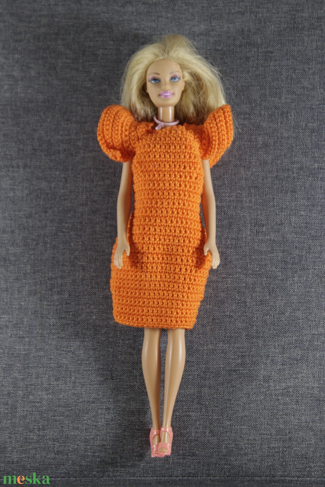 Barbie ruha horgolt narancs - játék & sport - baba & babaház - barbie ruhák - Meska.hu