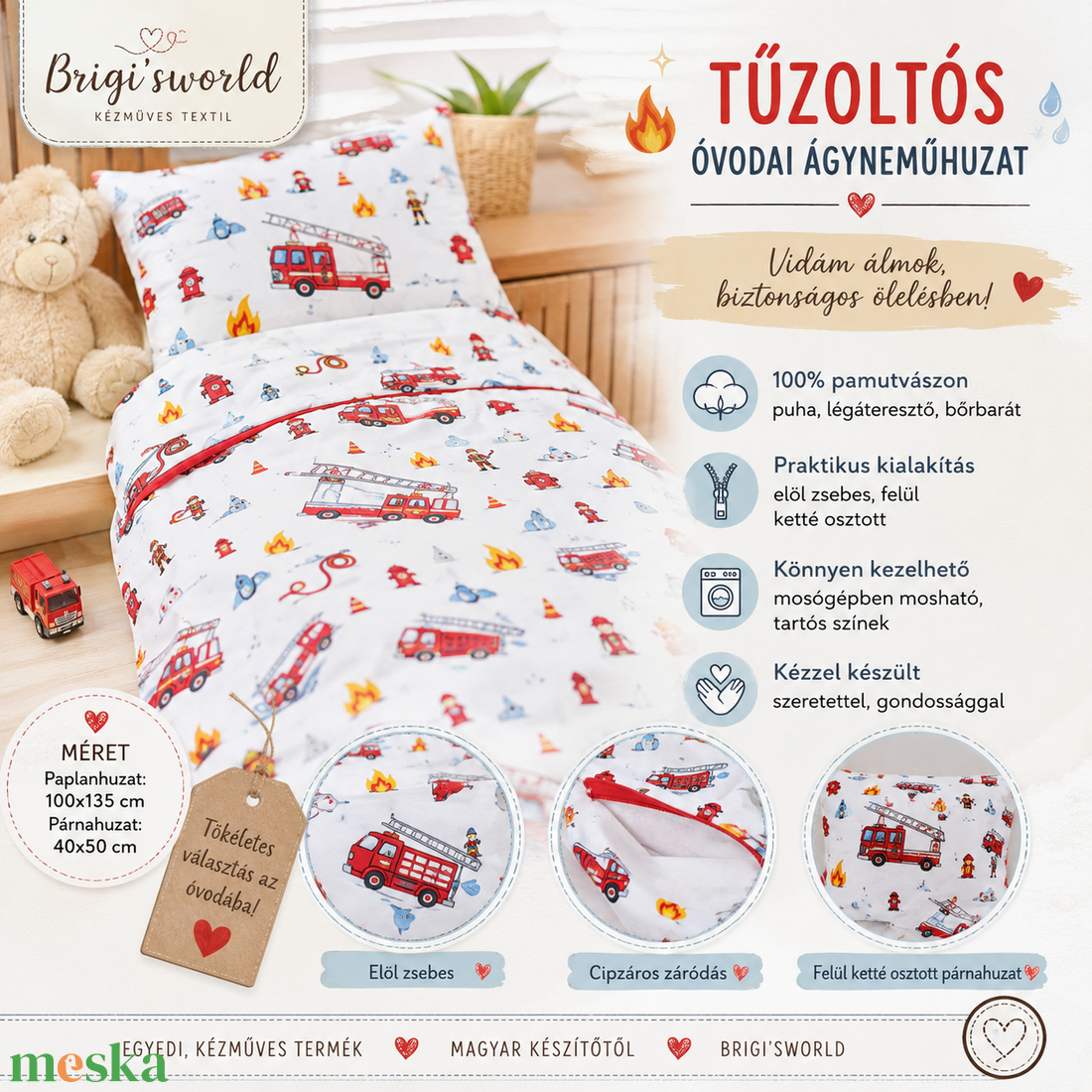 Tűzoltós ovis ágynemű huzat - játék & sport - ovis felszerelés - ovis ágynemű - Meska.hu