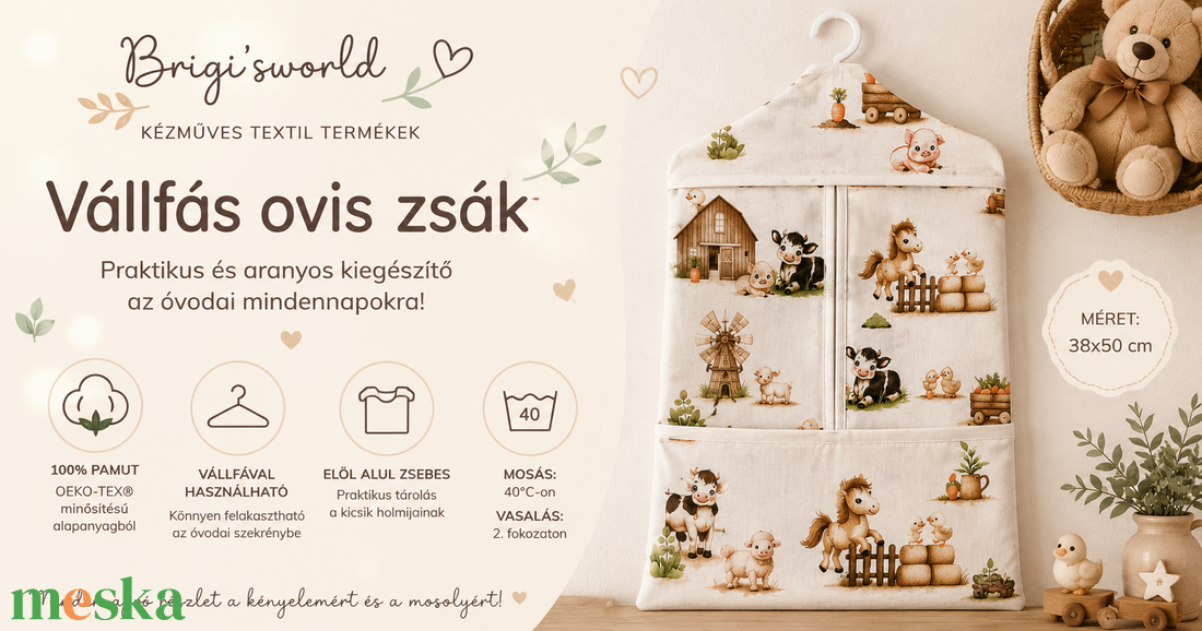 Vállfás oviszsák-farm mintás - játék & sport - ovis felszerelés - ovis zsák - Meska.hu