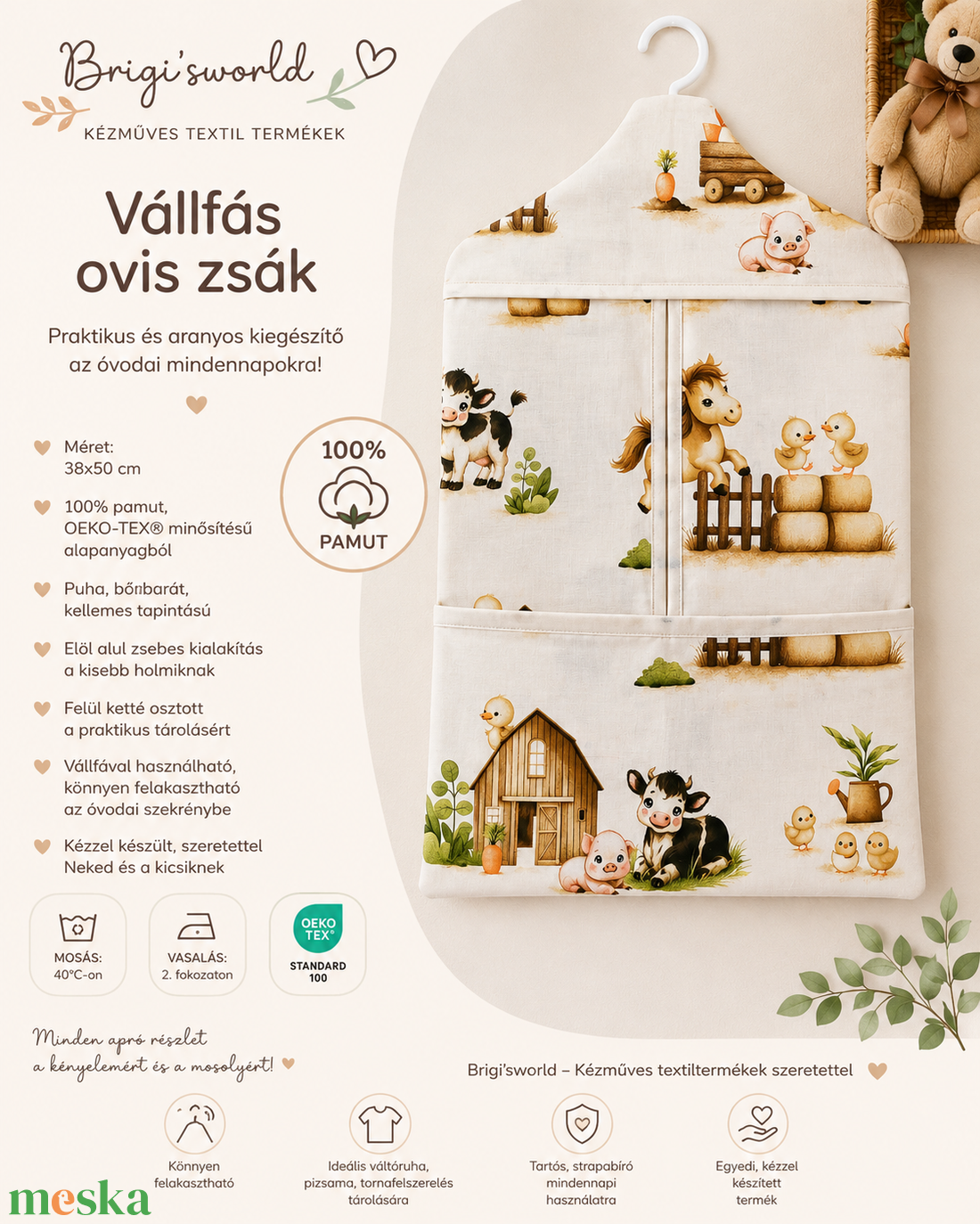 Vállfás oviszsák-farm mintás - játék & sport - ovis felszerelés - ovis zsák - Meska.hu