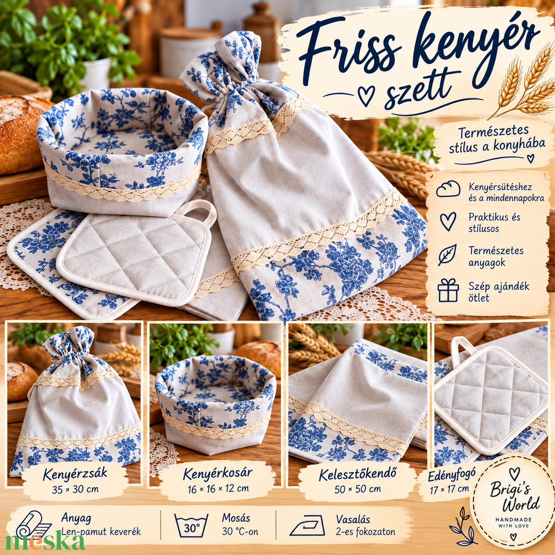 � Friss kenyér szett�  - otthon & életmód - konyhafelszerelés, tálalás - konyhai tárolás - kenyértartó - Meska.hu