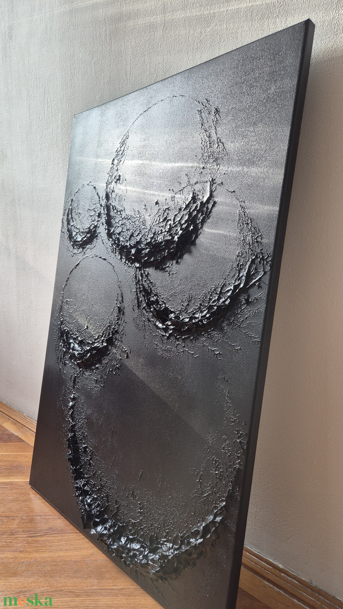 Fekete textúrált absztrakt festmény  - művészet - festmény - akril - Meska.hu