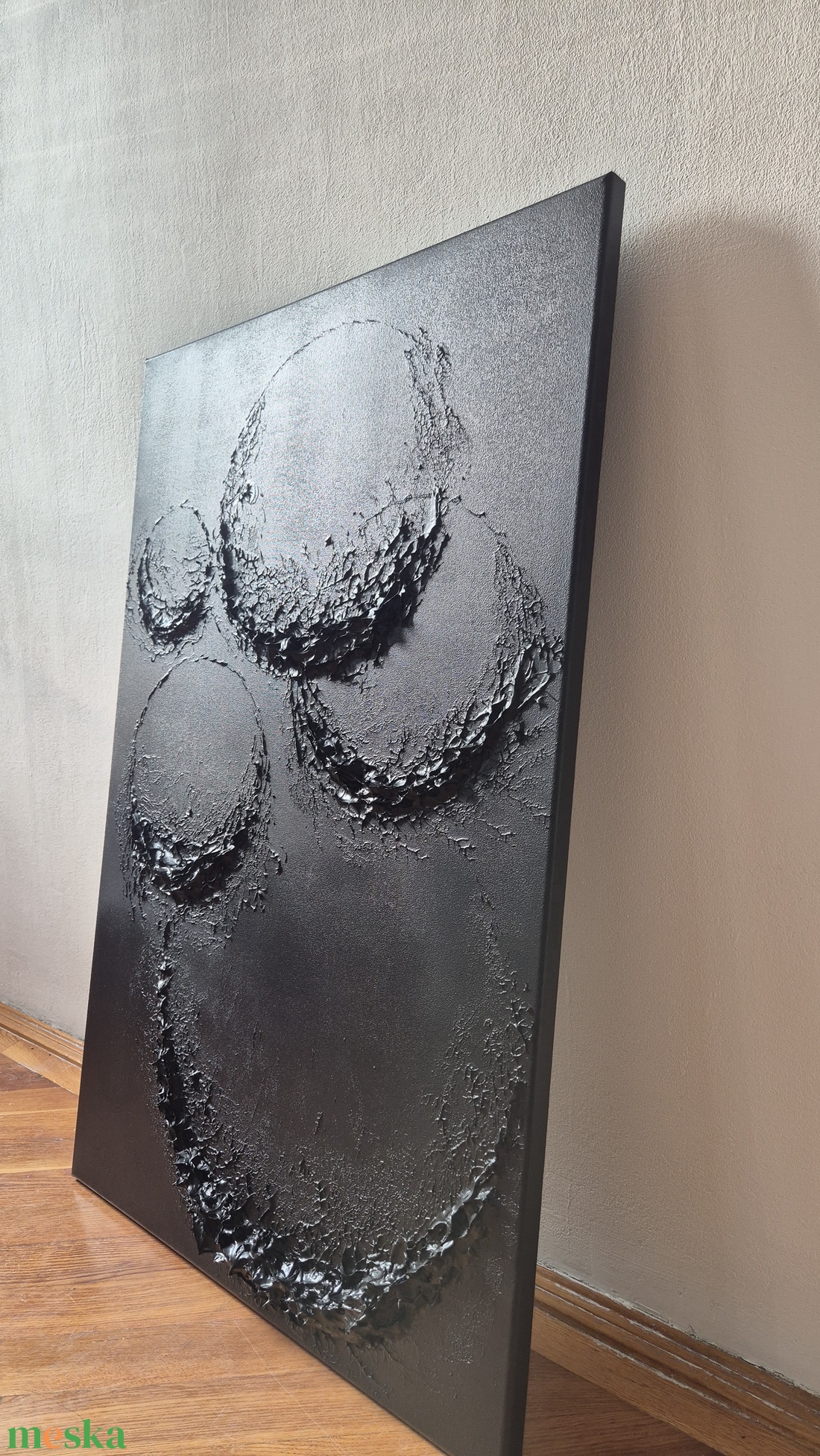 Fekete textúrált absztrakt festmény  - művészet - festmény - akril - Meska.hu