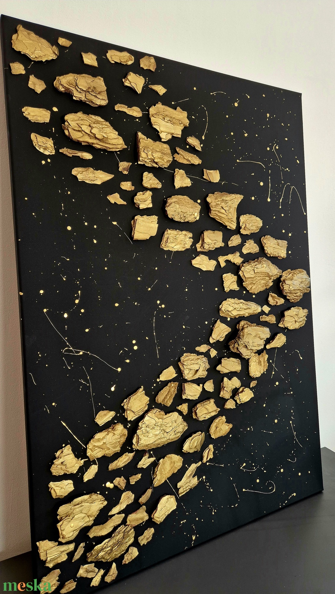 Fekete arany absztrakt kép, festmény 70x100cm - művészet - festmény - festmény vegyes technika - Meska.hu