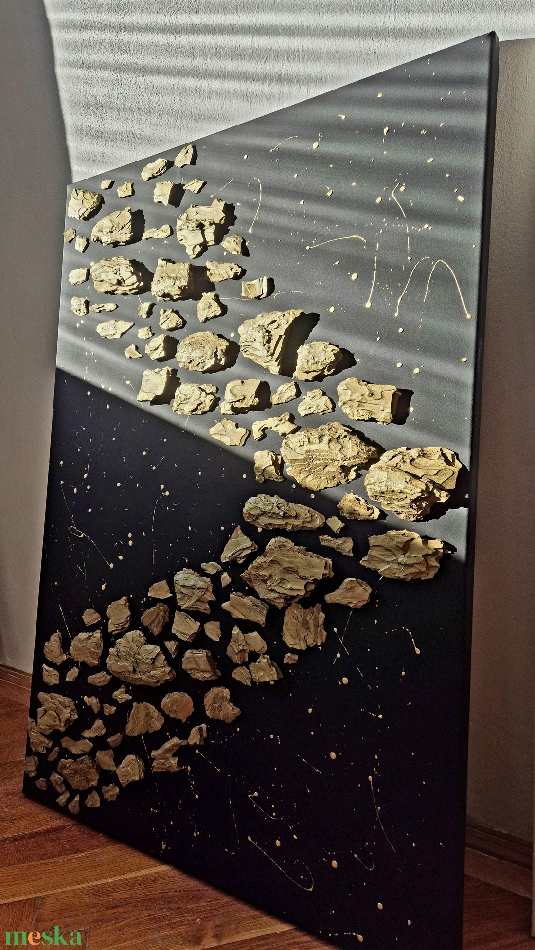 Fekete arany absztrakt kép, festmény 70x100cm - művészet - festmény - festmény vegyes technika - Meska.hu