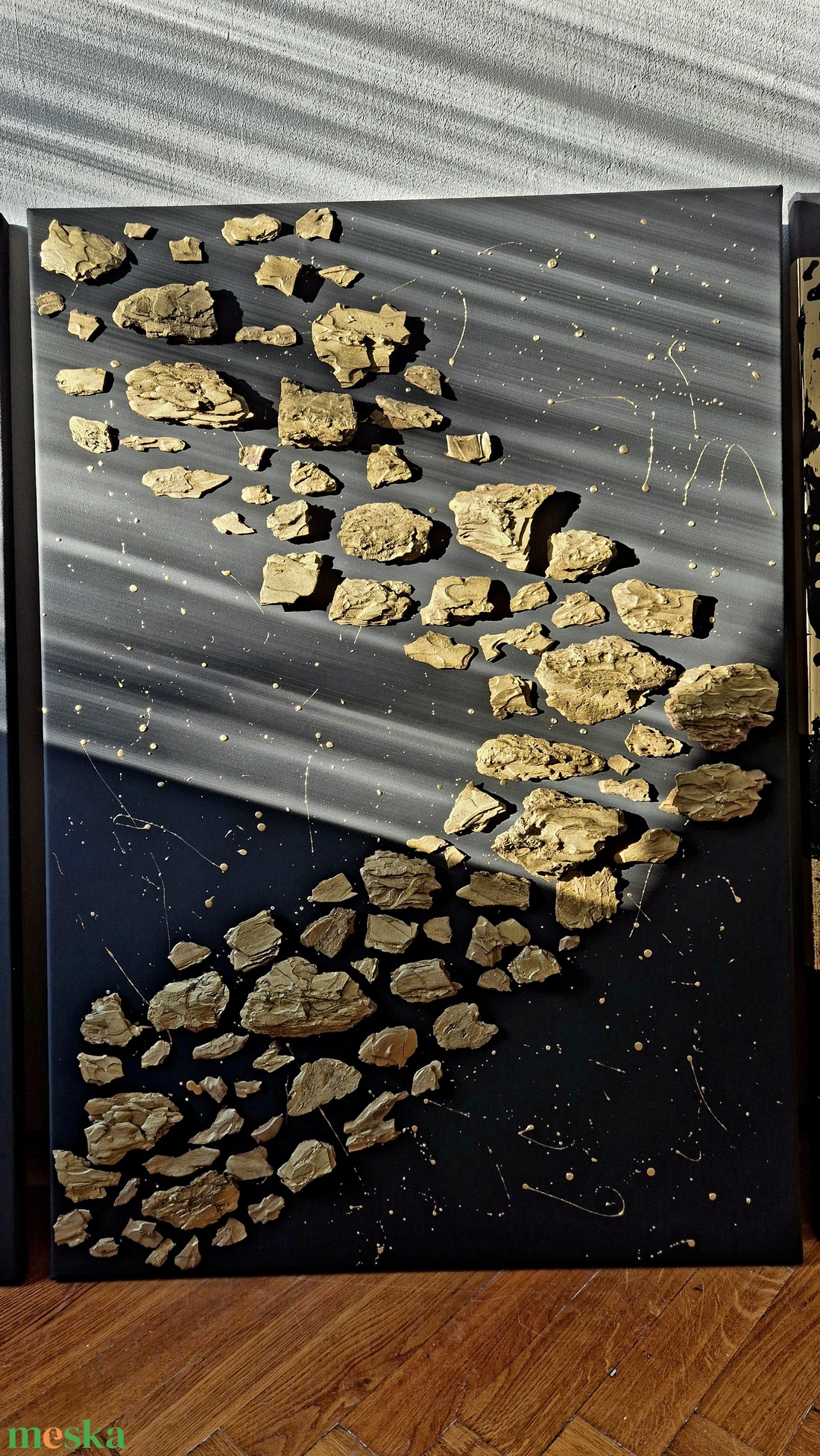 Fekete arany absztrakt kép, festmény 70x100cm - művészet - festmény - festmény vegyes technika - Meska.hu