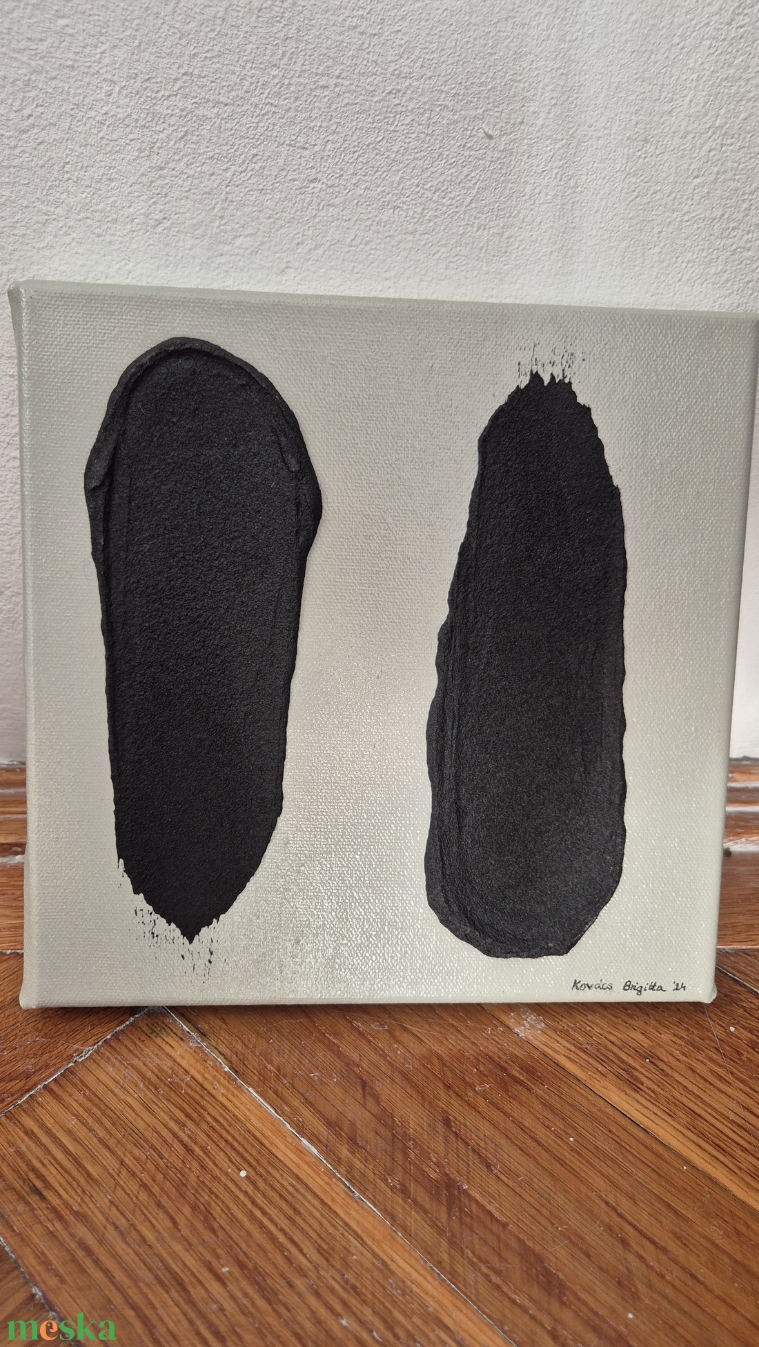 Szürke fekete minimalista absztrakt festmény 20x20cm - művészet - festmény - akril - Meska.hu