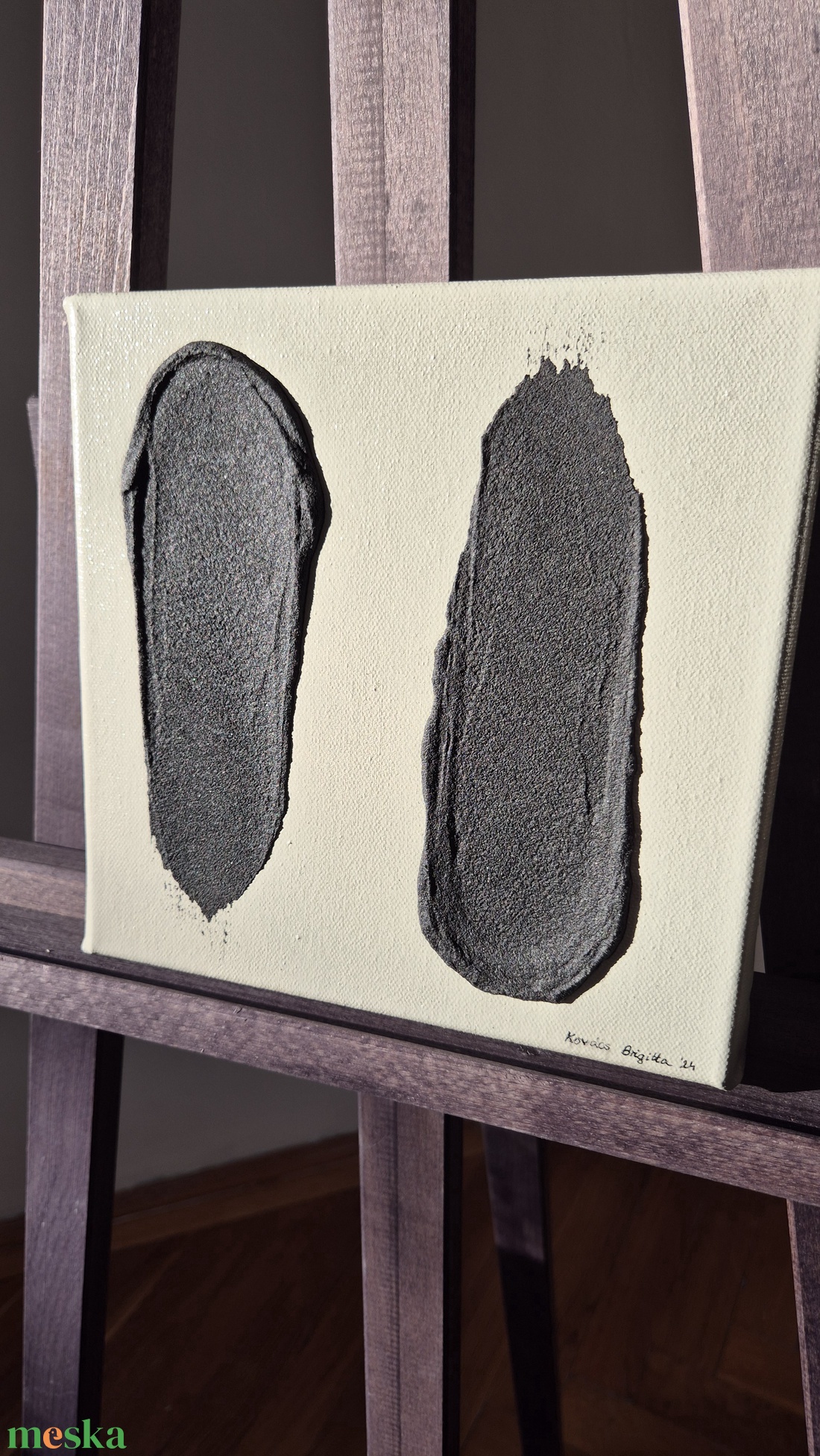 Szürke fekete minimalista absztrakt festmény 20x20cm - művészet - festmény - akril - Meska.hu