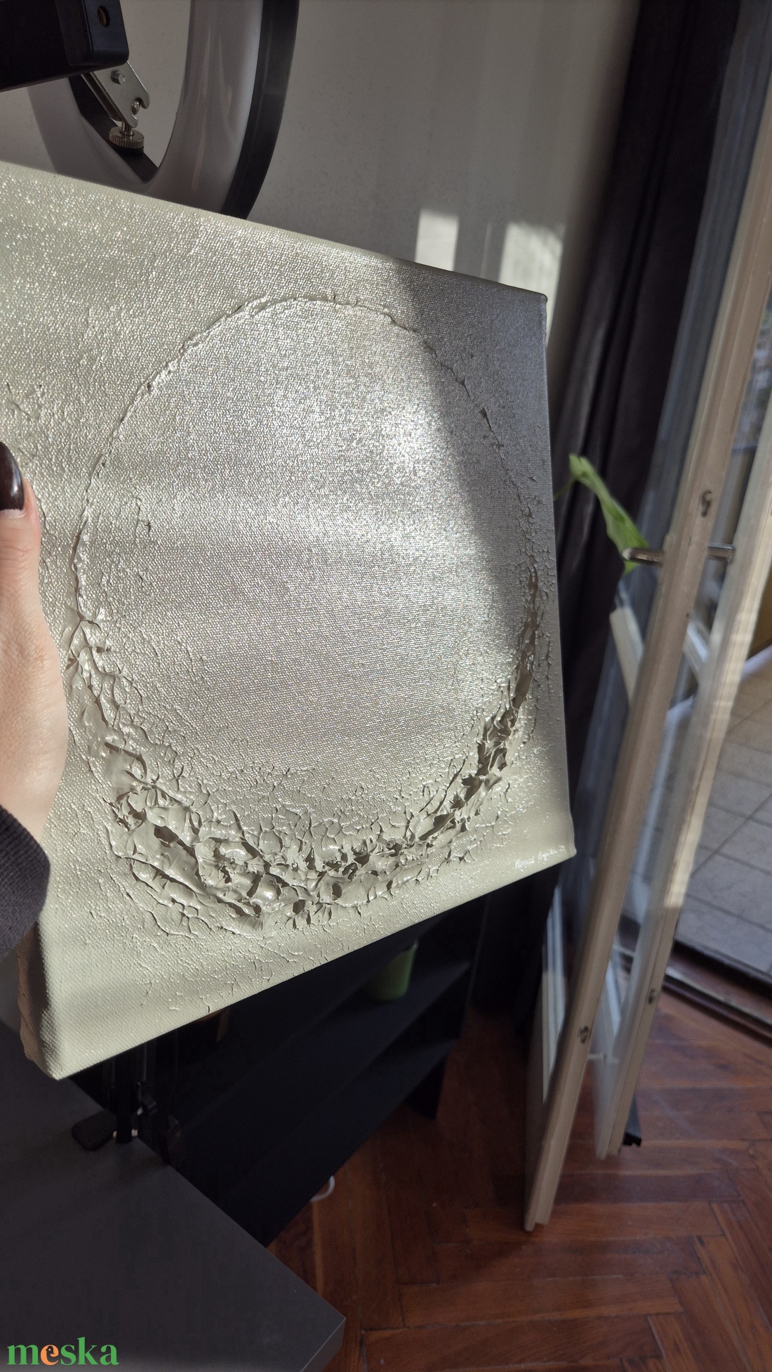 Szürke/beige minimalista textúrált absztrakt absztrakt festmény 30x30cm - művészet - festmény - akril - Meska.hu