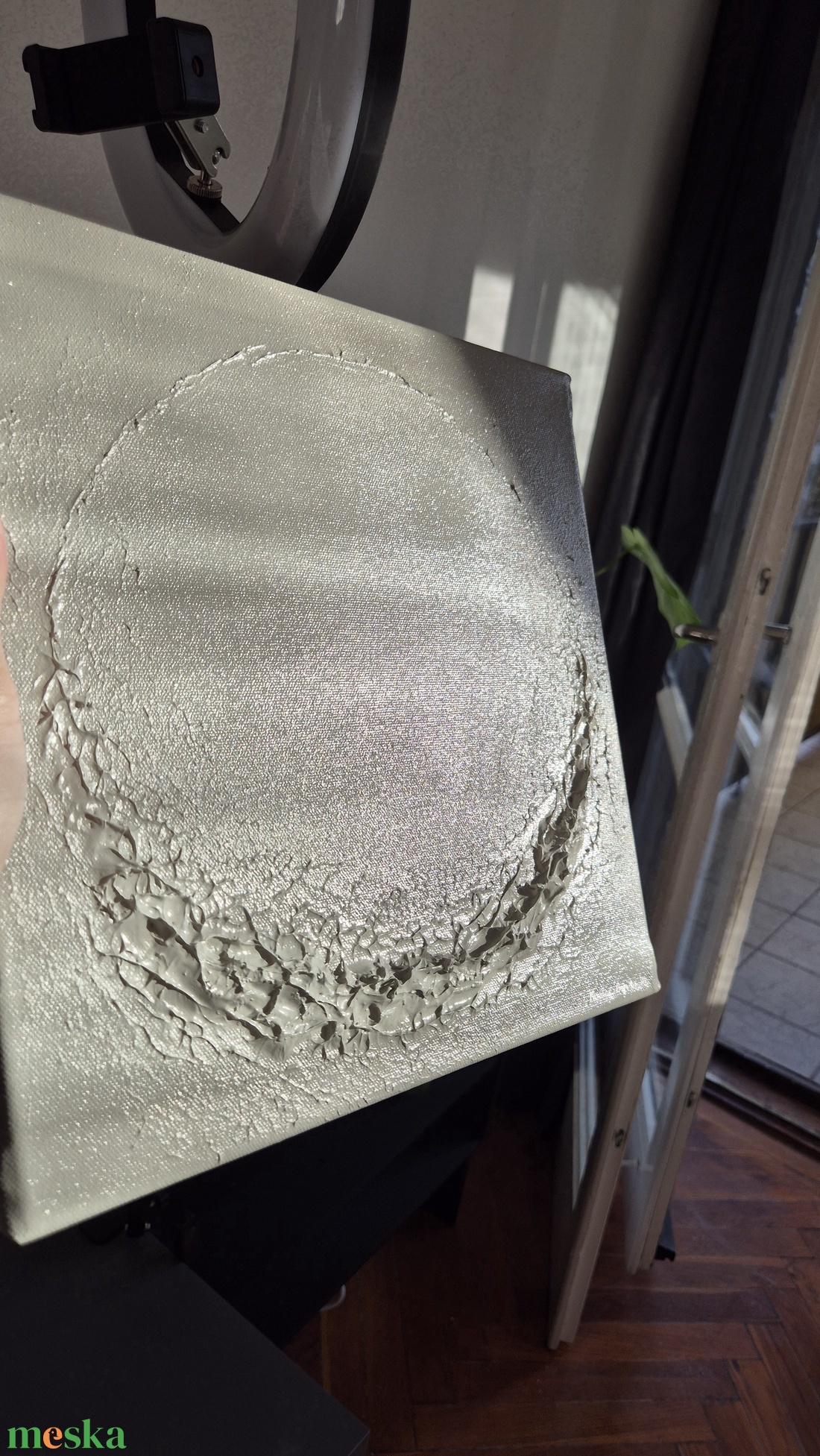 Szürke/beige minimalista textúrált absztrakt absztrakt festmény 30x30cm - művészet - festmény - akril - Meska.hu