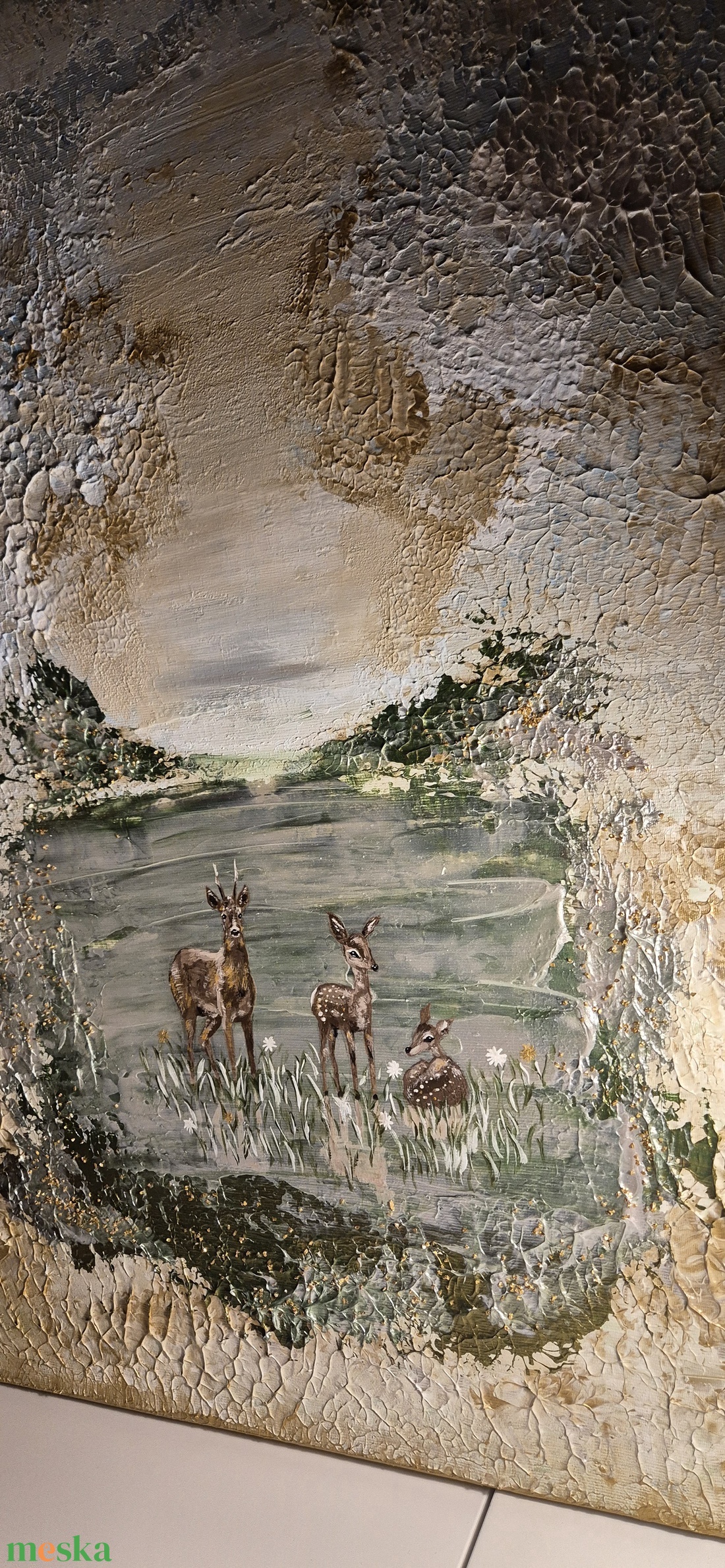 50x70cm Félabsztrakt festmény őzikés, kövekkel - művészet - festmény - akril - Meska.hu