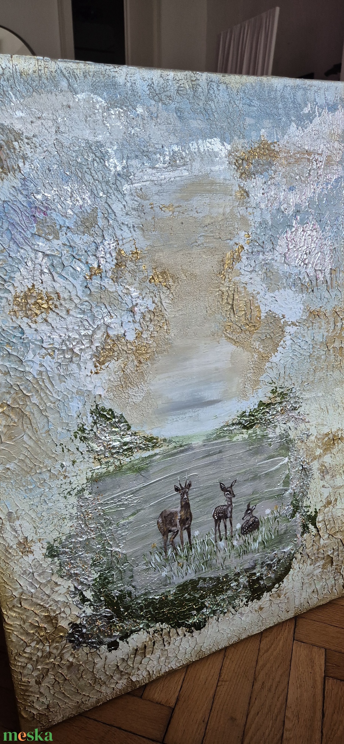50x70cm Félabsztrakt festmény őzikés, kövekkel - művészet - festmény - akril - Meska.hu