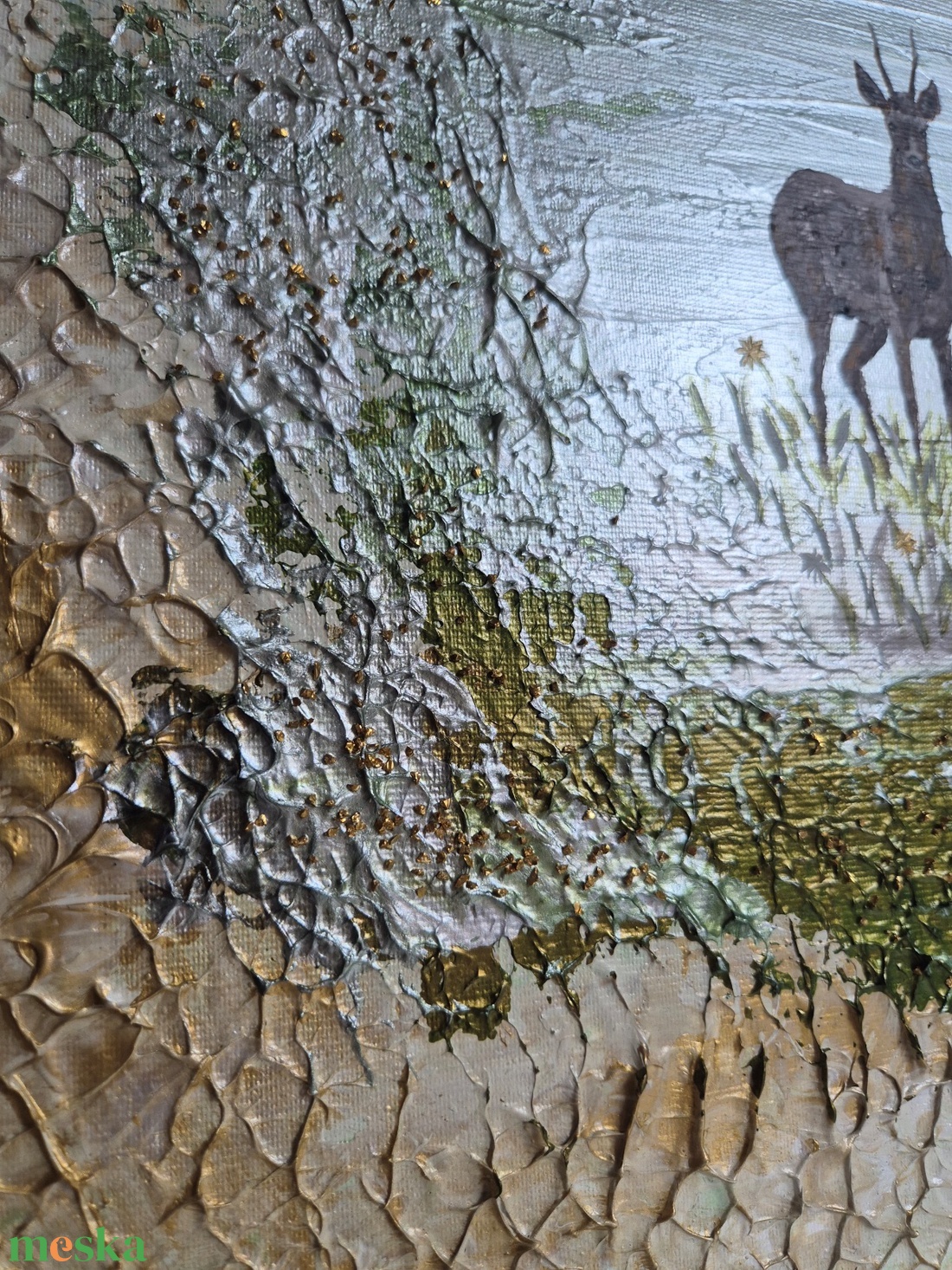 50x70cm Félabsztrakt festmény őzikés, kövekkel - művészet - festmény - akril - Meska.hu