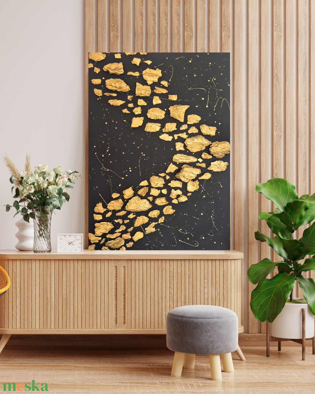 Fekete arany absztrakt kép, festmény 70x100cm - művészet - festmény - festmény vegyes technika - Meska.hu