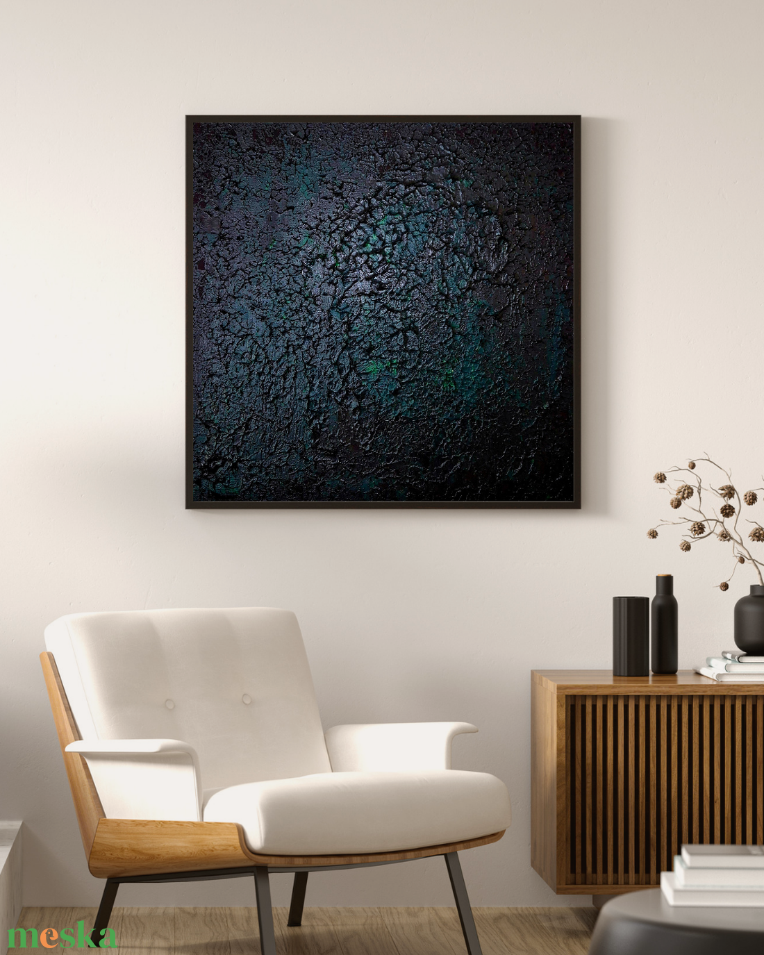 Fekete zöld textúrált absztrakt festmény 40x40cm - művészet - festmény - akril - Meska.hu