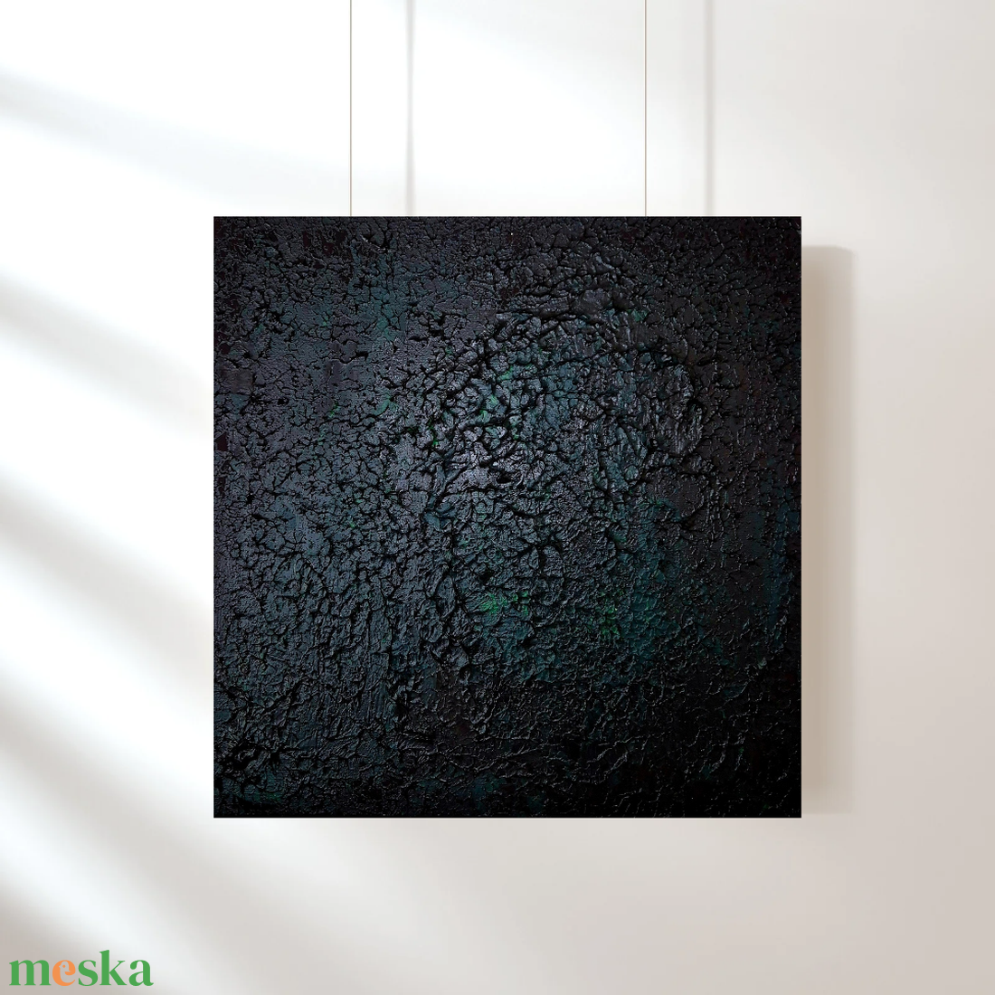 Fekete zöld textúrált absztrakt festmény 40x40cm - művészet - festmény - akril - Meska.hu