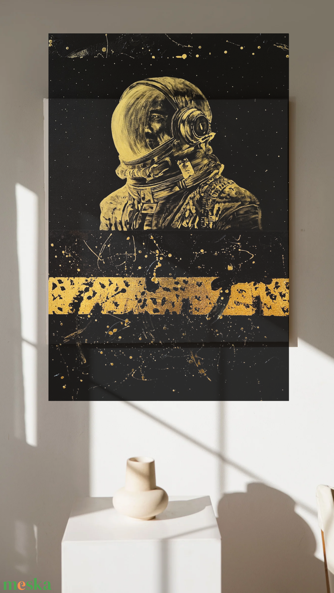 70x100cm Fekete arany asztronauta félabsztrakt festmény  - művészet - festmény - akril - Meska.hu