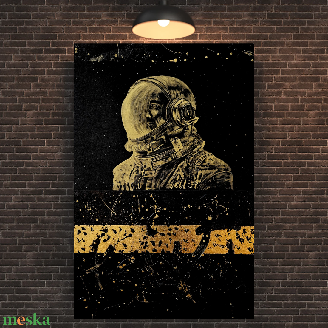 70x100cm Fekete arany asztronauta félabsztrakt festmény  - művészet - festmény - akril - Meska.hu