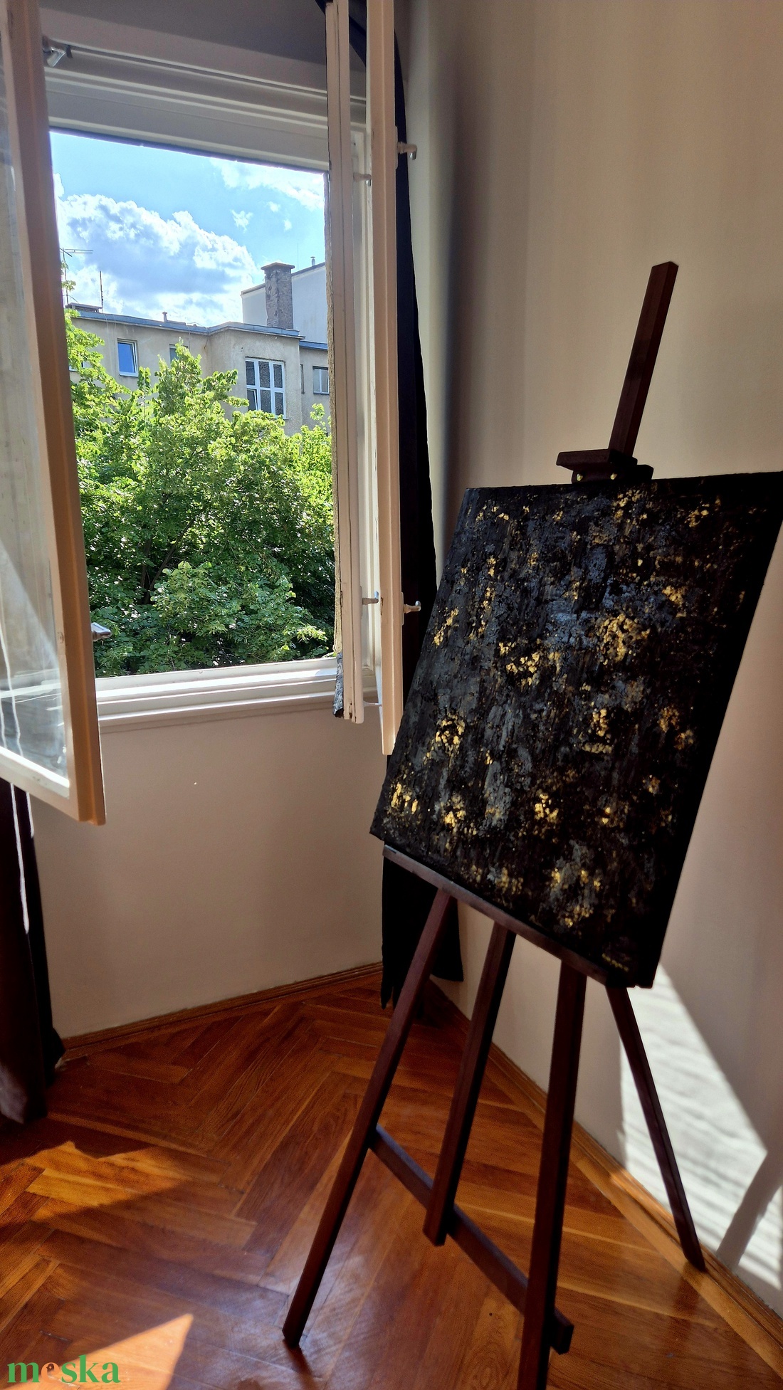 Fekete arany textúrált absztrakt festmény  - művészet - festmény - akril - Meska.hu