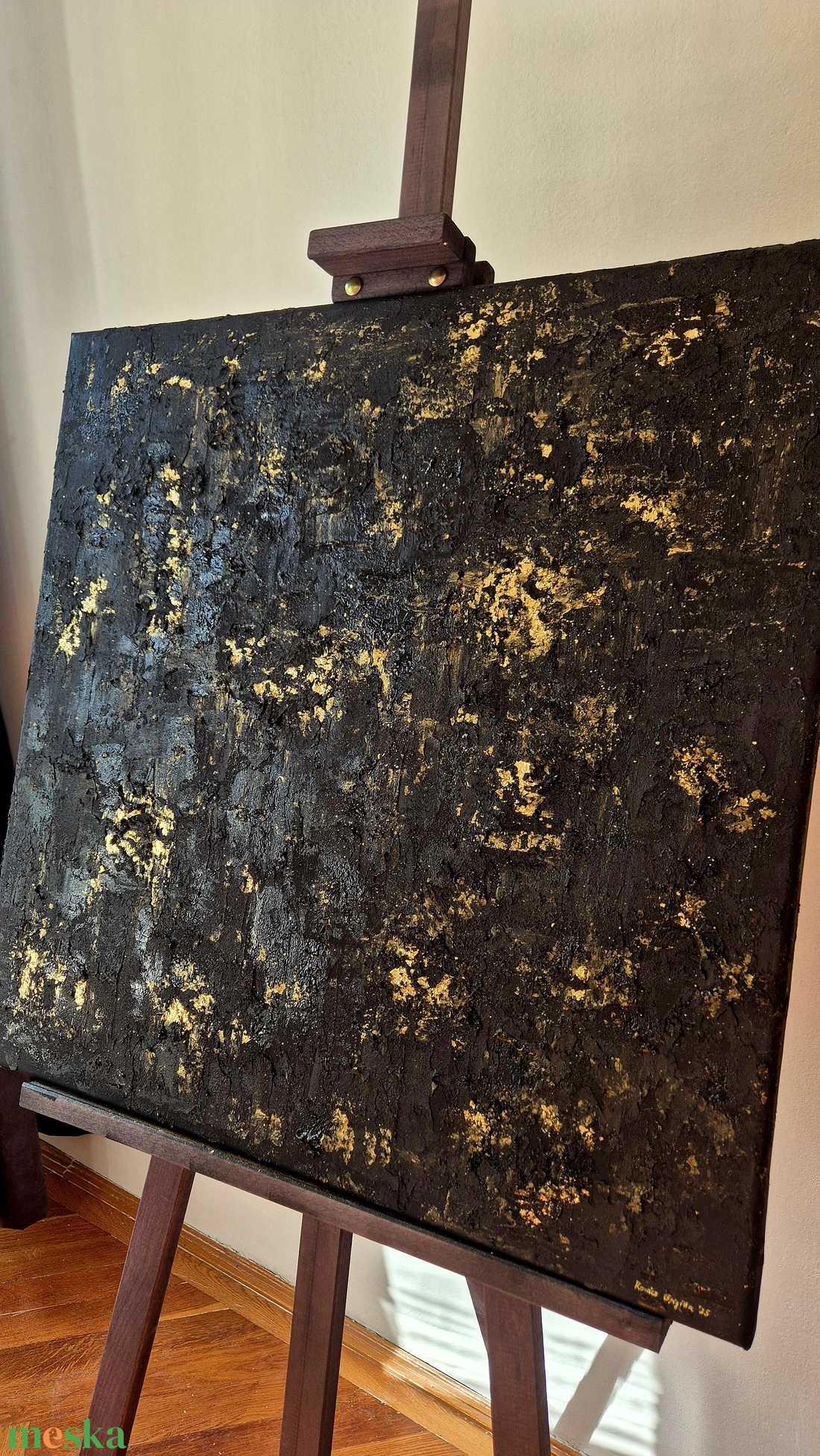 Fekete arany textúrált absztrakt festmény  - művészet - festmény - akril - Meska.hu
